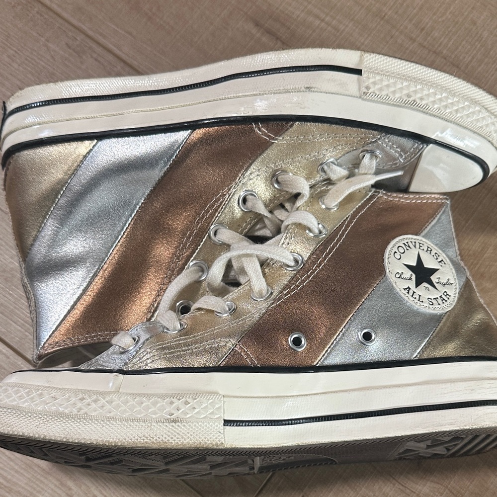 Converse High Top Sneakers in Metallic Gold and Copper-Tone - Picture 4 of 16